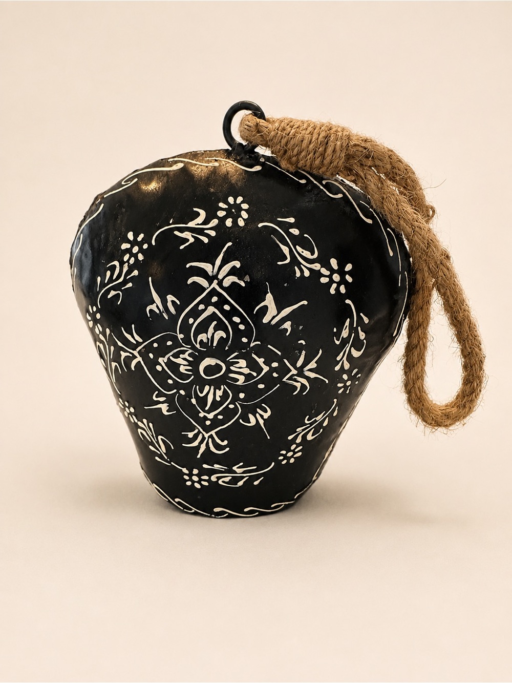 Black Floral-Pattern Wristlet with Rope Handle